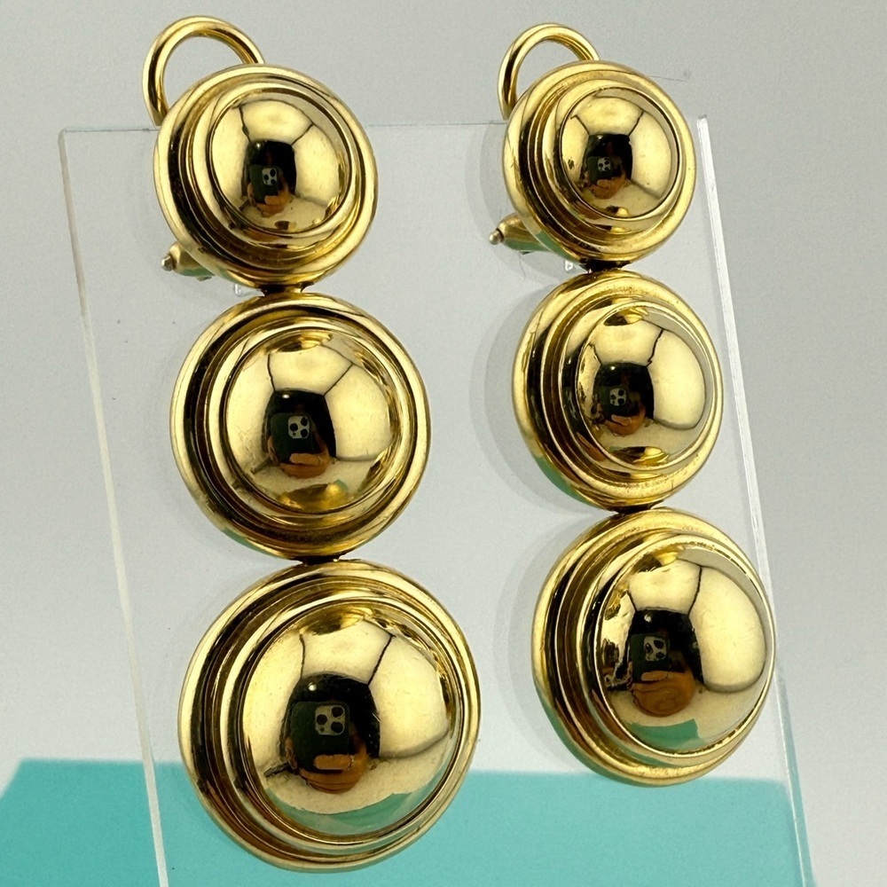 Vtg. Tiffany & Co. 18k Triple Drop Omega Clip Earrings by Paloma Picasso 33g